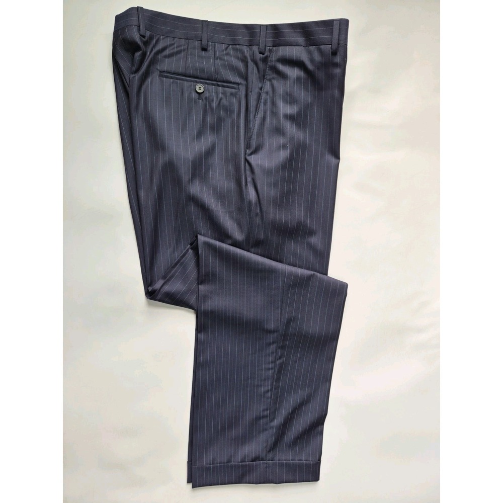 Samuelsohn Mens 40x31 Flat Front Wool Dress Pants Blue Stripe Italy SB GABLE